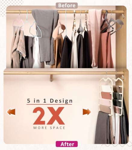 Pants Hangers Space Saving,3 Pack 5 Tier Velvet Short Neck Pants Hangers - Image 3