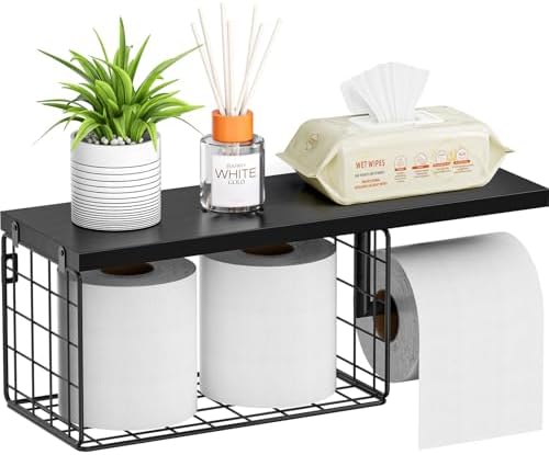 VITVITI Toilet Paper Holder with Shelf, Wall Mounted Storage Basket, Black by VITVITI