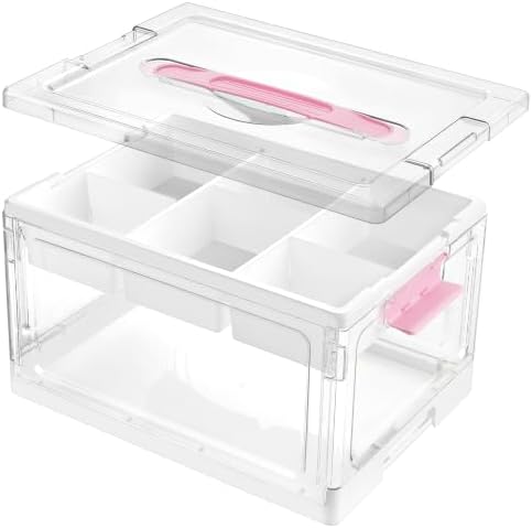Vtopmart 24 QT Pink Clear Craft Organizer with Tray & Dividers, 1 Pack by Vtopmart