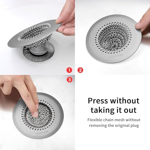 TRAPMATE Hair Catcher Shower Drain, Prevent Clogging Bathtub Drain Hair Catcher, Easy Clean 304 Stainless Steel Shower Drain Cover Protector for Bathroom Regular & Pop-up Drain (Light Gray) - Image 6