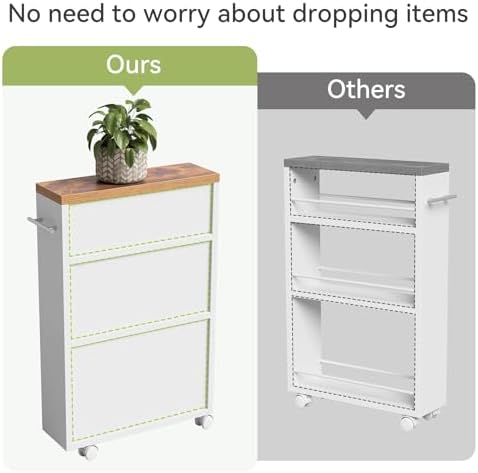 LITTLE TREE 4 Tier Rolling Cart with Wheels, 6.3 Inch Slim Storage Cart, Wooden Snack Cart with Narrow Shelf, White Laundry Room and Bathroom Organizer Shelves - Image 3