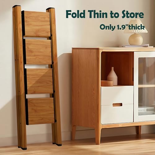 Taranta 4 Step Stool Foldable,Aluminum Step Ladder-Woodgrain - Image 3