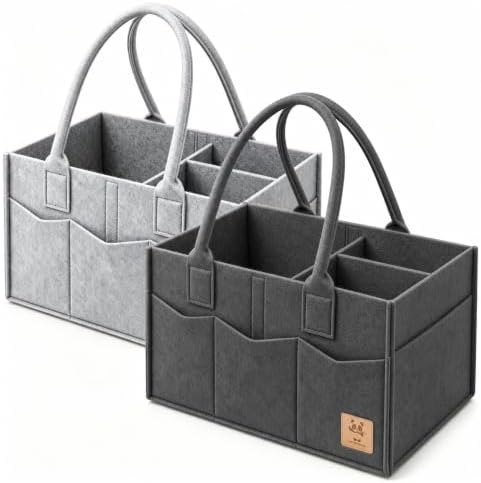 HIPHOP PANDA 2-Pack Diaper Caddy Organizer - Nursery Storage Bin & Car Organizer for Diapers, Wipes, and Baby Essentials - Dual-Color Solid Set (Dark Grey/Grey), Regular Size by HIPHOPPANDA