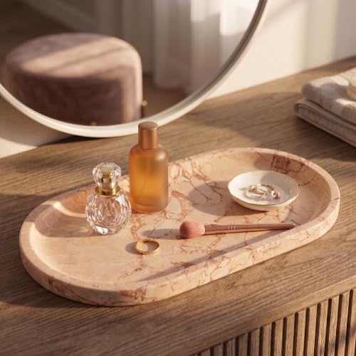 YKAJO Calacatta Viola Pink Oval Marble Tray, 11.8x5.9 Perfume Organizer - Image 6