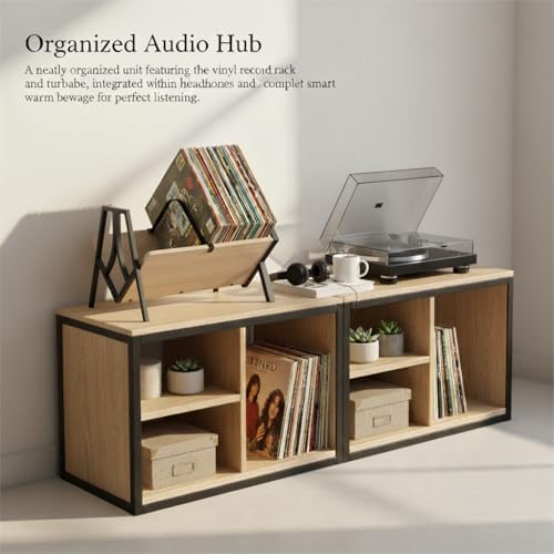 Vinyl Record Storage Rack for 50 LPs, Vinyl Record Album Holder Heavy-Duty Record Storage Shelf with Handles, Record Holder, Multi-Purpose Organizer - Image 5