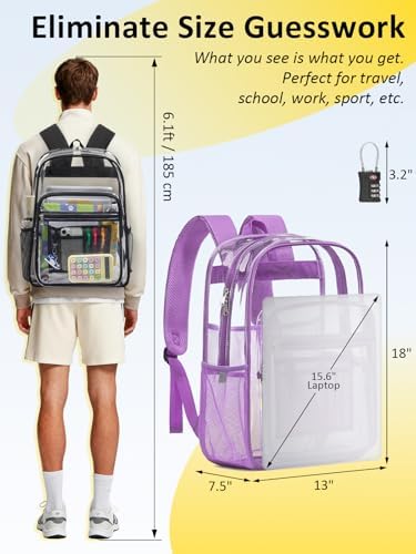 Heavy Duty Clear Backpack With TSA Lock, 18 Inch Large Clear Bookbag - Image 3
