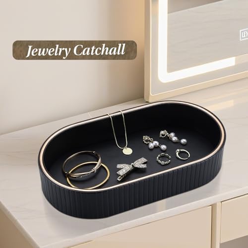 GORESE PU Leather Valet Tray Nightstand Organizer, Oval Perfume Trays Key Bowl Jewelry Dish for Bedside Dresser Entryway Table, Vanity Tray for Bathroom, EDC Trays for Men Women, 11×5.9 in, Black - Image 4