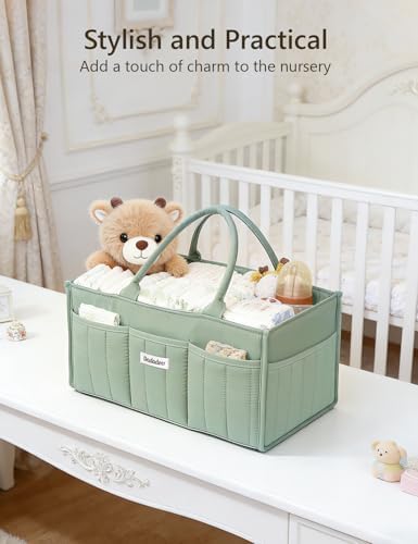 Quilted Diaper Caddy Organizer, Nursery Storage Basket with Dividers - Image 7