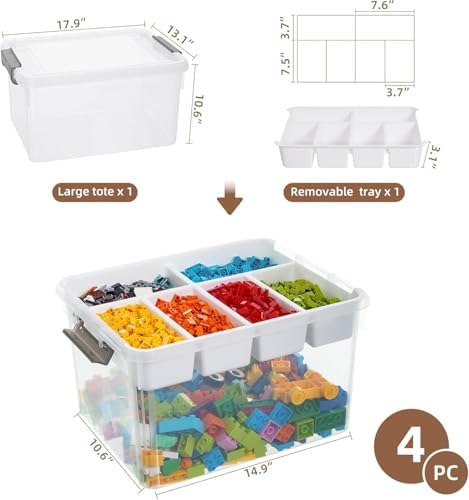Citylife 32QT 4Packs Clear Craft Organizers and Storage Box with Tray - Image 2