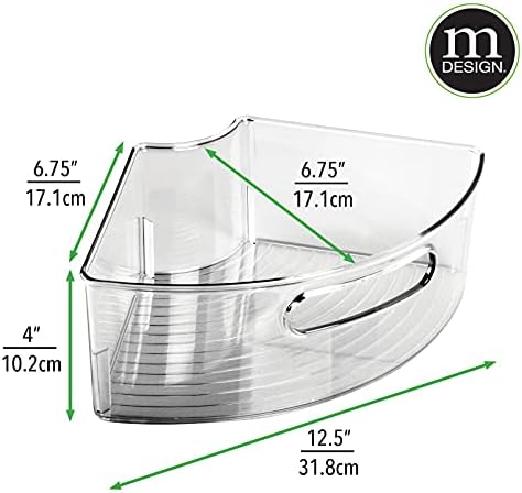 mDesign Plastic Lazy Susan Cabinet Storage Bin with Front Handle for Kitchen Countertop, Pantry, Shelf, Fridge Organization - Hold Food, Drinks, Snacks - Ligne Collection - Smoke Gray Tint - Image 2