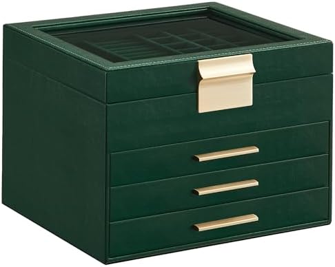 SONGMICS Jewelry Box Organizer, 4-Layer Storage with 3 Drawers, Glass Lid by SONGMICSbySONGMICSHOME