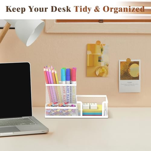SUPEASY Pen Holder Desk Organizer, Office Supplies Pencil Holder with 3 Compartments, Desk Accessories and Workspace Organizers for Home School Classroom, White - Image 6