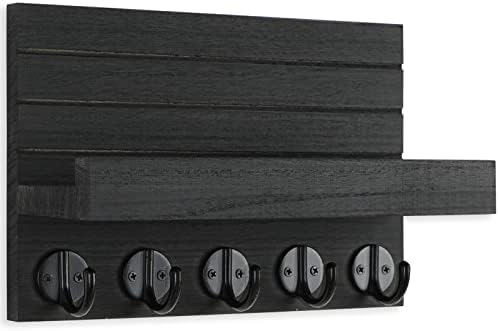 Lwenki Key Holder for Wall, Decorative Key and Mail Holder with Shelf Has Large Hooks for Bags, Coats, Umbrella – Paulownia Wood Key Hanger with Mounting Hardware (9.8”W x 6.7”H x 4.2”D) - Image 2