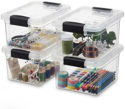 Superio 3.4 Quart Clear Plastic Storage Boxes with Lids, Stackable Organizer Containers, BPA-Free Storage Bins for Home, Office, School & Dorm, 4 Pack by Superio