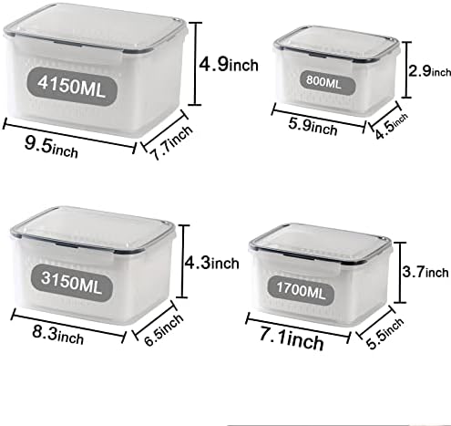 4 Pack Large Fridge Food Storage Container Set with Lids with Strainer, Fruit Vegetable Storage Containers Keep Fruits, Vegetables, Berry, Meat Fresh longer , BPA-Free Plastic Produce Keepers - Image 2