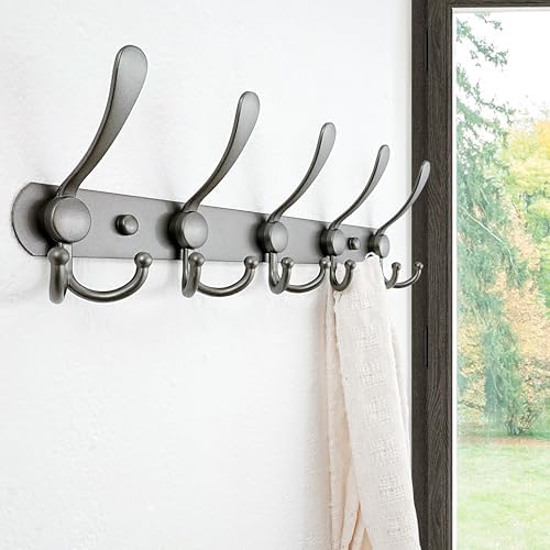 Dseap Coat Rack Wall Mounted - 5 Tri Hooks, Heavy Duty, Stainless Steel, Metal Coat Hook Rail for Coat Hat Towel Purse Robes Mudroom Bathroom Entryway,Grey - Image 4