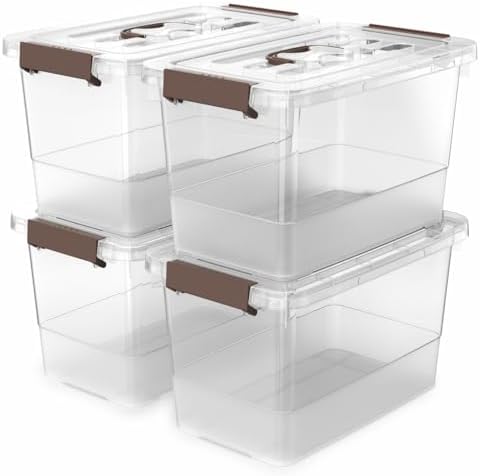 4 Pack-Plastic Storage Bins with Lids and Handle, Clear Plastic Latching Box for Storage, Stackable Storage Containers for Organizing, Multi-Purpose, 7 Quart by YYXB