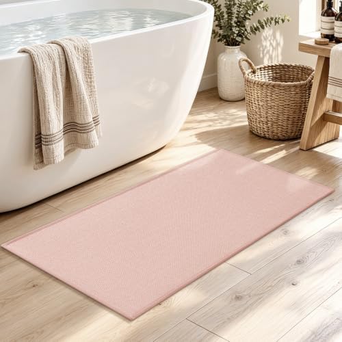 chakme Bathroom Rugs Mat 32x17, Ultra Thin Non Slip Bath Mat Quick Dry Absorbent Bath Mat for Bathroom Floor, (Pink, 32"x17") - Image 3