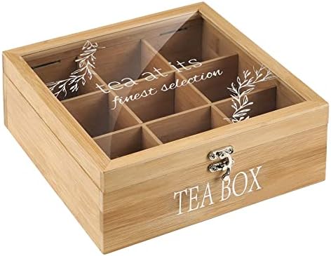 Bamboo Tea Box Organizer,Rustic Tea Storage with 9-Slot by handrong