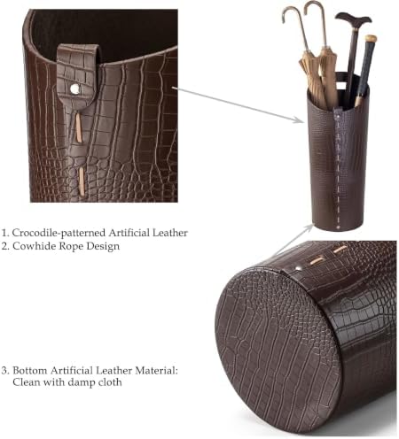 Faux Leather Umbrella Holder Indoor Umbrella Stand Rack for Entryway Tall Bucket That won't Fall Down Storage 10 Different Sizes of Canes Walking Sticks Toy Swords etc - Image 4