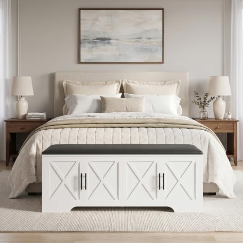 DreamDashio Storage Bench with Cushion, 47.2" End of Bed Storage Bench with Lift Top, Window Bench Seat with Storage for Bedroom, Mudroom, Entryway, Living Room & Hallway, White - Image 2