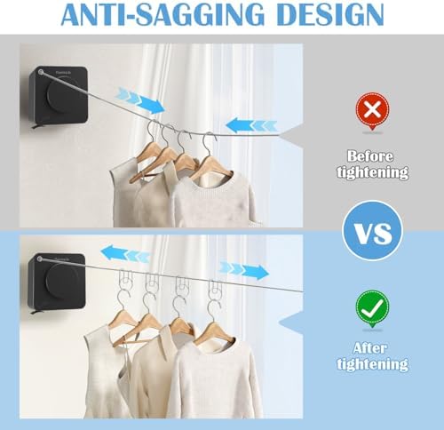 Retractable Clothesline Indoor, Non-Sagging Outdoor Clothes Line Retracting 16.7 Feet Heavy Duty Laundry Line Retractable Wall Mounted Clothes Line Outdoors (Black, Square) - Image 2