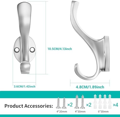 Coat Hooks Heavy Duty - Easy to Install Metal Towel Hooks Fashionable Wall Hooks for Hanging Hat, Towel, Key, Robe, Scarf, Bag, Cap (10 PCS Silver) - Image 2