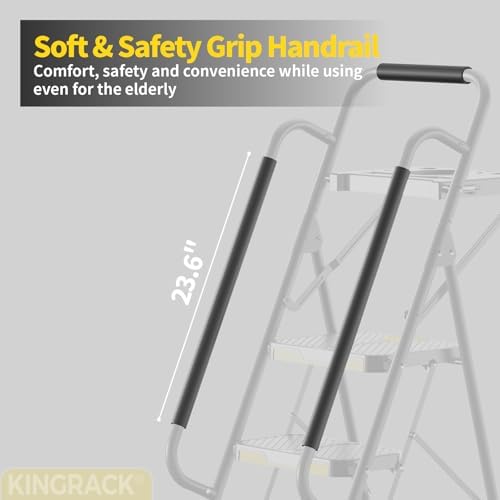 KINGRACK 5 Step Ladder, Sturdy Steel Step Stool with Anti-Slip Wide Pedals, Handrail, Safe-Lock Design, 800lbs Folding Portable Ladder for Multi-Purpose, Home, Kitchen - Image 6
