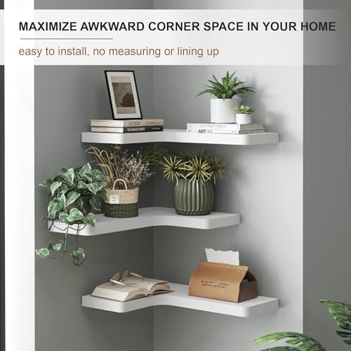 fuqing Corner Floating Shelves, Wall Shelf Set of 3, Shelves for Wall Storage, Solid Wood Shelves for Storage, Wall Mount Wooden Display Shelf for Bathroom Bedroom Kitchen Garage, White - Image 5