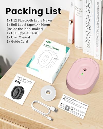 N12 Label Maker Machine with 1 Tape Bluetooth Label Printer, Pink - Image 5
