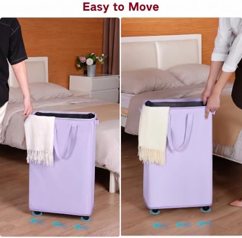 efluky Slim Laundry Hamper with Wheels, Rolling Laundry Basket for Clothes, Small Laundry Basket for Bedroom, Dorm and Laundry Room, 75L (19.8 Gallons) Purple - Image 5