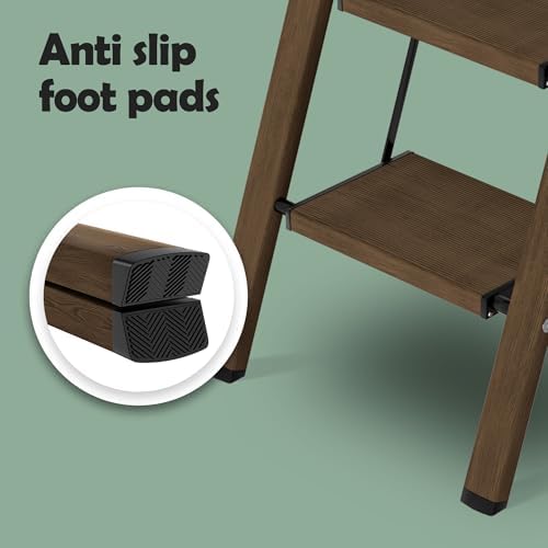Taranta 4 Step Stool Foldable,Aluminum Step Ladder-Walnut - Image 5