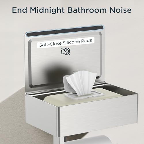 FORIOUS Toilet Paper Holder with Shelf, Wall-Mounted Modern Wipes Dispenser - Image 3