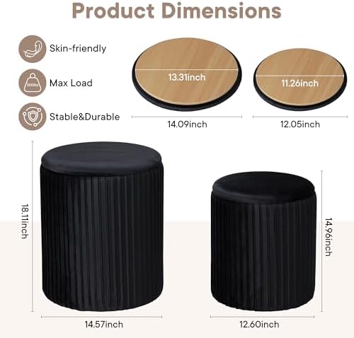 DUMOS Round Ottomans with Storage Set of 2, Vanity Stool, Foot Stool - Image 3