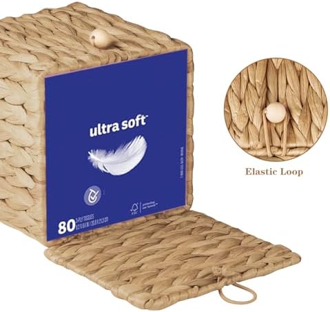 Woven Tissue Box Cover Square with Storage Tray, Tissues Cube Box Holder - Image 6
