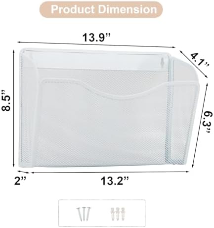 EASEPRES 3 Single Pocket Mesh Hanging File Organizer, Vertical Wall Mounted Magazine File Holder, Mount Basket Mail Paper Document Folder Organizing for Office, Home and School, White - Image 6