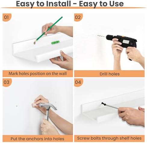 upsimples Floating Shelves for Wall Decor and Storage, White, 6Pcs 47.3'' - Image 4