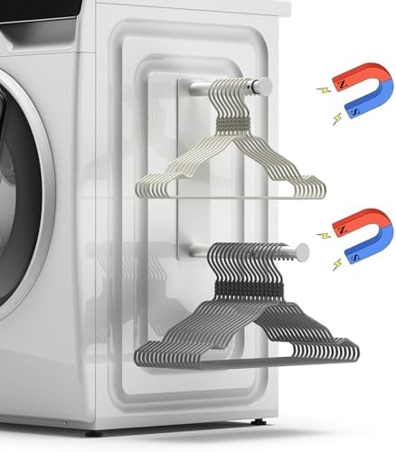 MFTEK Hanger Organizer Stacker, Magnetic Hanger Holder, Extendable Hangers Storage Rack for Washing Machine Closet Laundry Room Organization, Metal Stand Rack for Adult Kids Velvet Hangers (White) by MFTEK