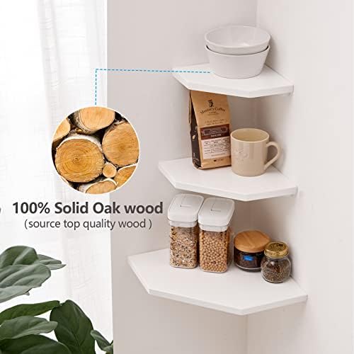 Corner Wall Shelf, Solid Oak Wood White Floating Corner Shelf Organizer - Image 5