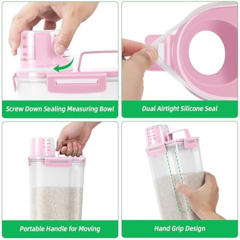TBMax Rice Container 2 Pack 5 Lbs Cereal Container Storage, Kitchen Pantry Food Storage Holder with Cup, Small Pet Dog Cat Food Container -Pink - Image 5