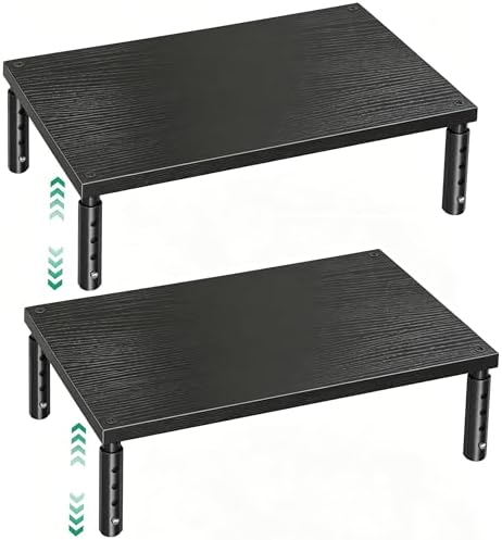 OPNICE Adjustable Monitor Stand Riser for Desk, Wood Computer & Laptop Stand, Desk Organizers and Accessories, Office Desk Accessories & Workspace Organizer for Home Office Supplies, Black 2-Pack by OPNICE
