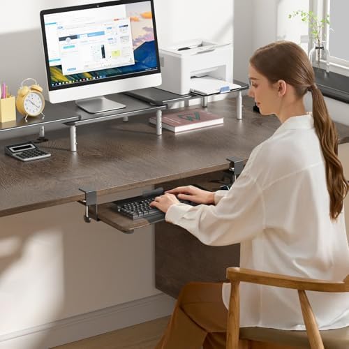 suptek Keyboard Tray Under Desk Pull Out with C Clamp Mount, Computer Keyboard & Mouse Tray, 25.6 (30 Including Clamps) x 11.8 inch Slide-Out Platform Computer Drawer for Typing, DSF1C - Image 4