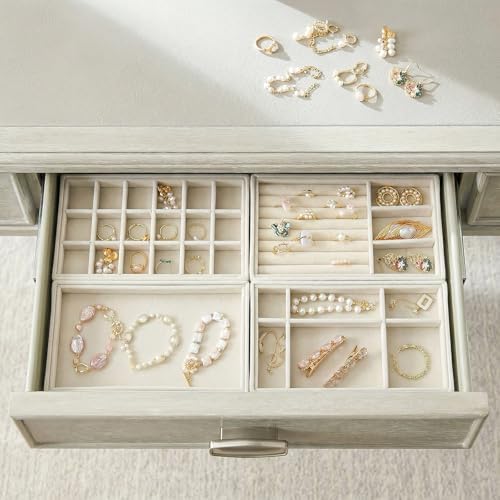 Elsjoy 8 Pack Velvet Jewelry Trays, Stackable Jewelry Organizer Trays for Drawers, Beige Jewelry Storage and Display Tray Inserts for Necklaces, Rings, Earrings - Image 7