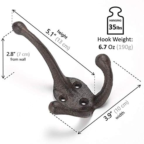 Ambipolar 5-Pack TriLeg Coat Hooks. Wall Mounted, Heavy Duty Decorative Black Wall Hooks for Mudroom, Hat Rack, Purse Hooks. Cast Iron Decorative ‎Antique Black Hooks - Image 3