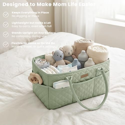 Konssy Baby Diaper Caddy Organizer, Solid Design with PU Leather Handles - Image 4