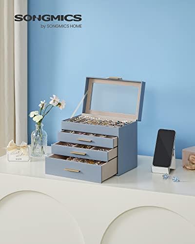 SONGMICS Jewelry Box Organizer, 4-Layer Storage with 3 Drawers, Glass Lid - Image 2