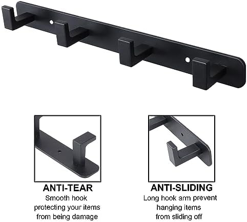 Coat Rack, Heavy Duty Stainless Steel 4 Tri Coat Hook Hanger, Wall Mounted Storage Wall Hooks, Rustic Clothes Hook/Key Hook Rail for Bathroom Kitchen Entryway(4 Hook Black) - Image 3