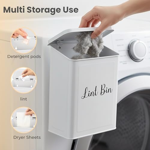 TIRIA Magnetic Lint Bin Wall Mount Metal Dryer Lint Collector Trash Cans 5L - Image 7