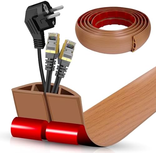 Floor Cord Cover Cavity 0.8"x0.37" Self Adhesive Cord Hider, 10FT Low Profile Cable Management, Extension Strip Protector for Wires, Prevent Cable Trips for Offices, Gyms, Exhibitions (Brown Wood) by DBHXXMB-HH
