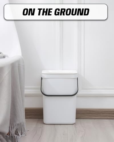 Kitchen Compost Bin - 3.2 Gallons Hanging Trash Can with Lid for Kitchen Bathroom, Under Sink Trash Can, Outdoor Compost Bucket with Lid, 12L(White) - Image 7